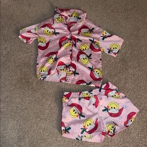 Art Class Pink Santa Smiley Kids Pajama Set